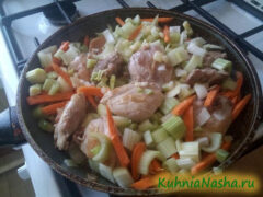 Тушеная курица с овощами на сковороде